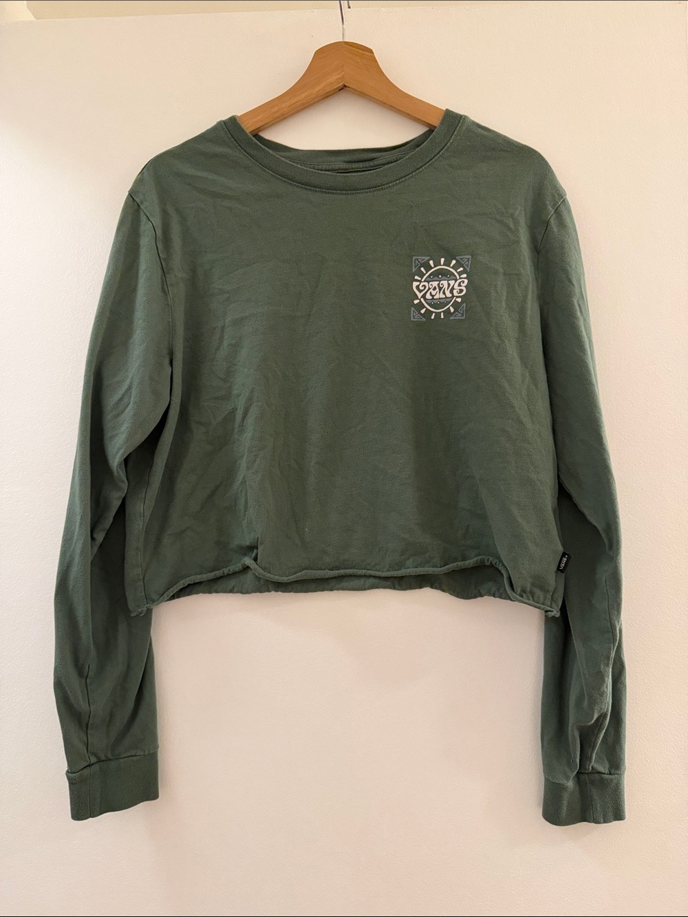 Vans Olive Green Cropped Long-Sleeve Shirt Size Large